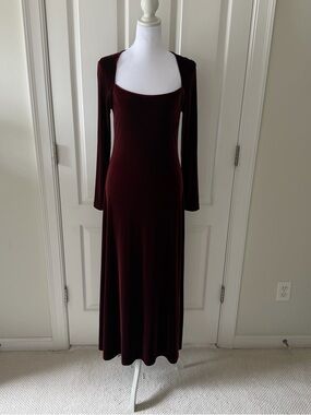 Moda International Long Sleeve Velvet Maxi Dress in Deep Wine
